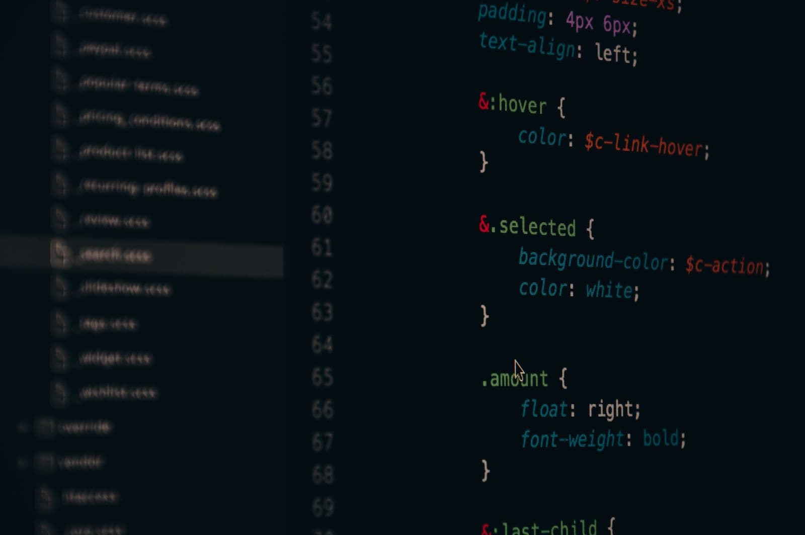 Code editor on a dark screen